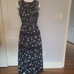 Self-Portrait Black and White Midi Dress